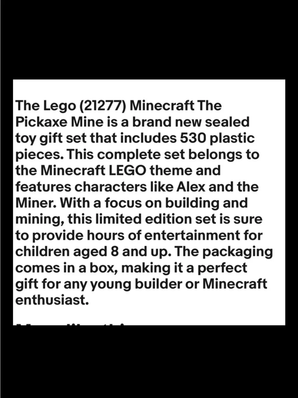 LEGO 21277 Minecraft The Pickaxe Mine Toy 530Pcs 8+ Pink & Black New Sealed
